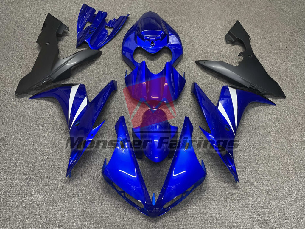 Yamaha R1 2004 - 2006 Gloss Blue & Matte Black with White ABS fairings - custom motorcycle bodywork kit by Monster Fairings