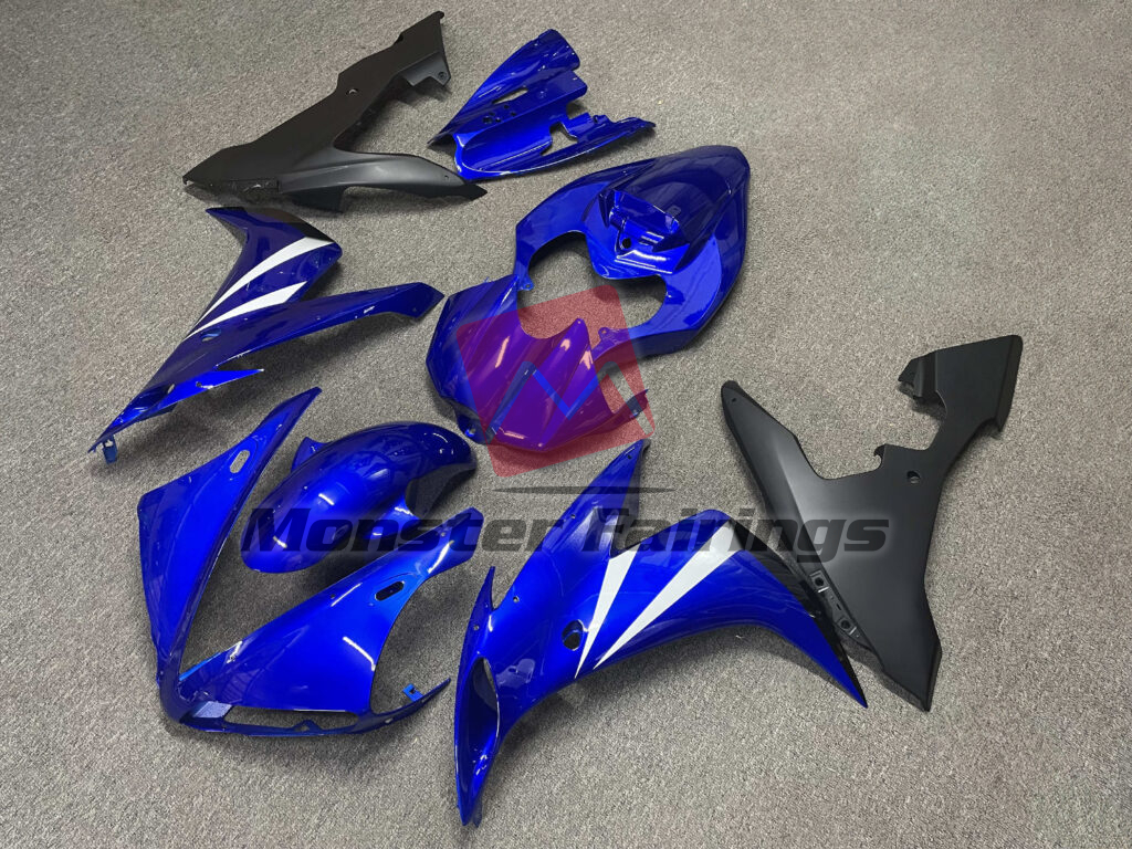 Yamaha R1 custom ABS fairings 2004 - 2006 in Gloss Blue & Matte Black with White - durable replacement kit, Monster Fairings