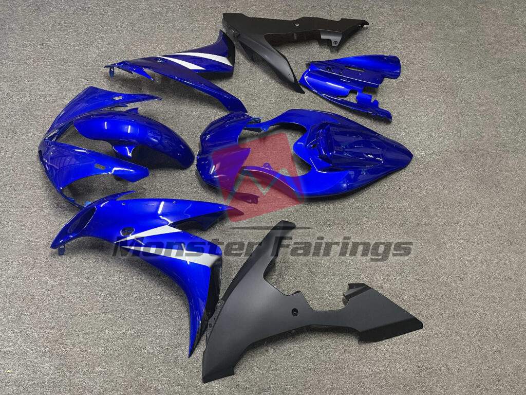 2004 - 2006 Yamaha R1 Gloss Blue & Matte Black with White fairing set - ABS injection, custom painted by Monster Fairings