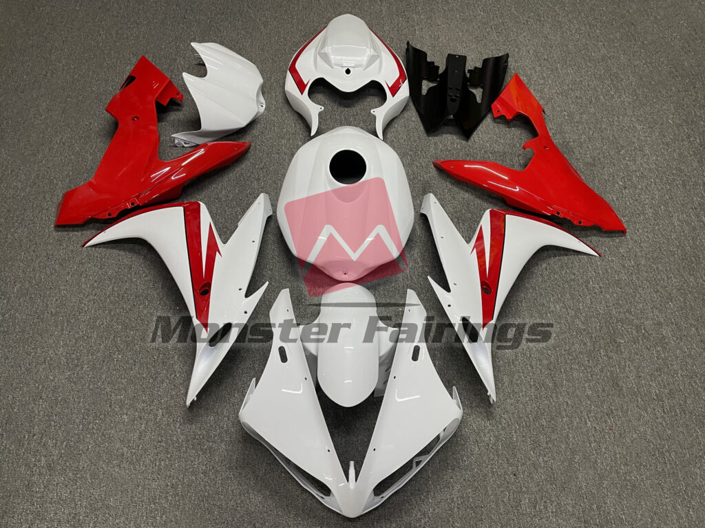 Yamaha R1 2004 - 2006 Gloss White & Red with Black ABS fairings - custom motorcycle bodywork kit by Monster Fairings