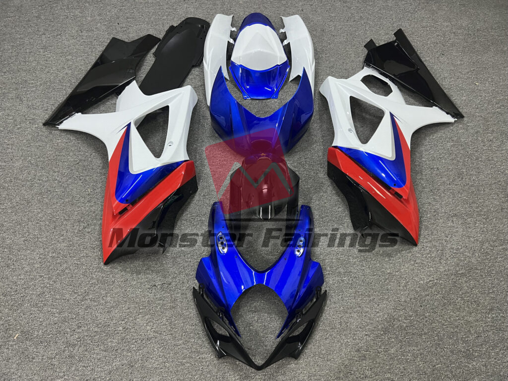 Suzuki GSXR 1000 2007 - 2008 Gloss White, Red & Blue Rockstar ABS fairings - custom motorcycle bodywork kit by Monster Fairings