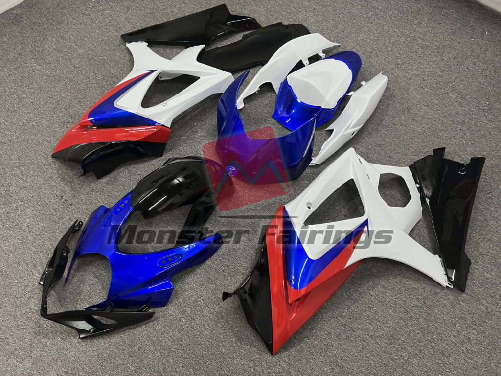 Gloss White, Red & Blue Rockstar ABS fairings for Suzuki GSXR 1000 2007 - 2008 - premium OEM fit kit by Monster Fairings