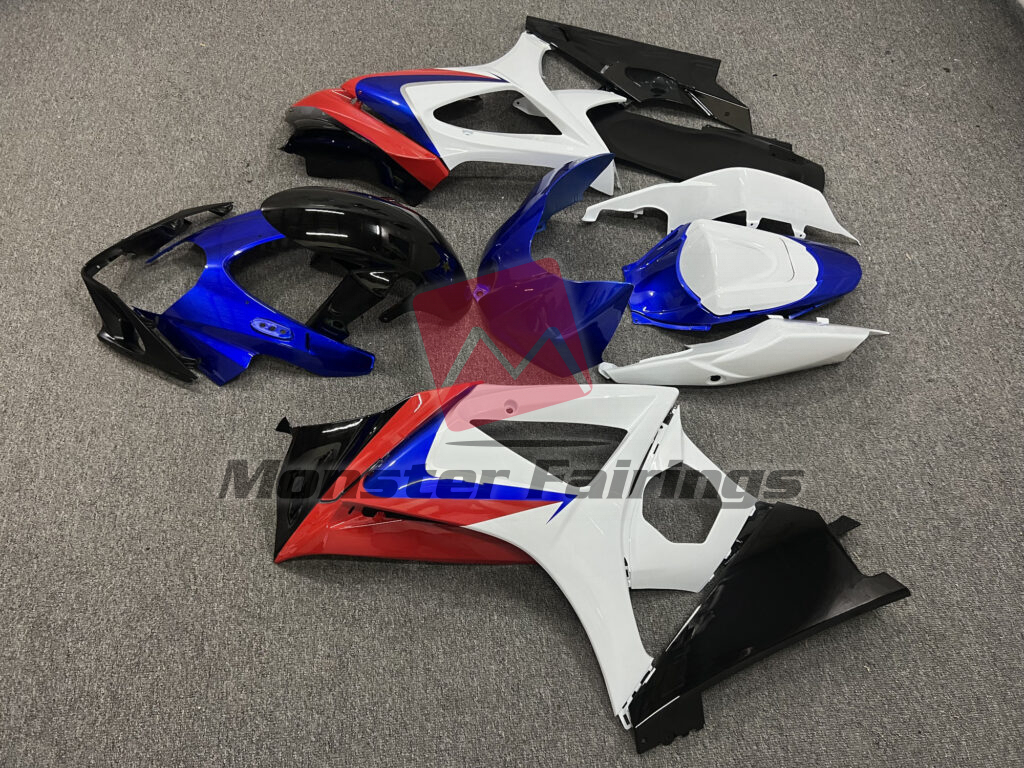 Suzuki GSXR custom ABS fairings 2007 - 2008 in Gloss White, Red & Blue Rockstar - durable replacement kit, Monster Fairings