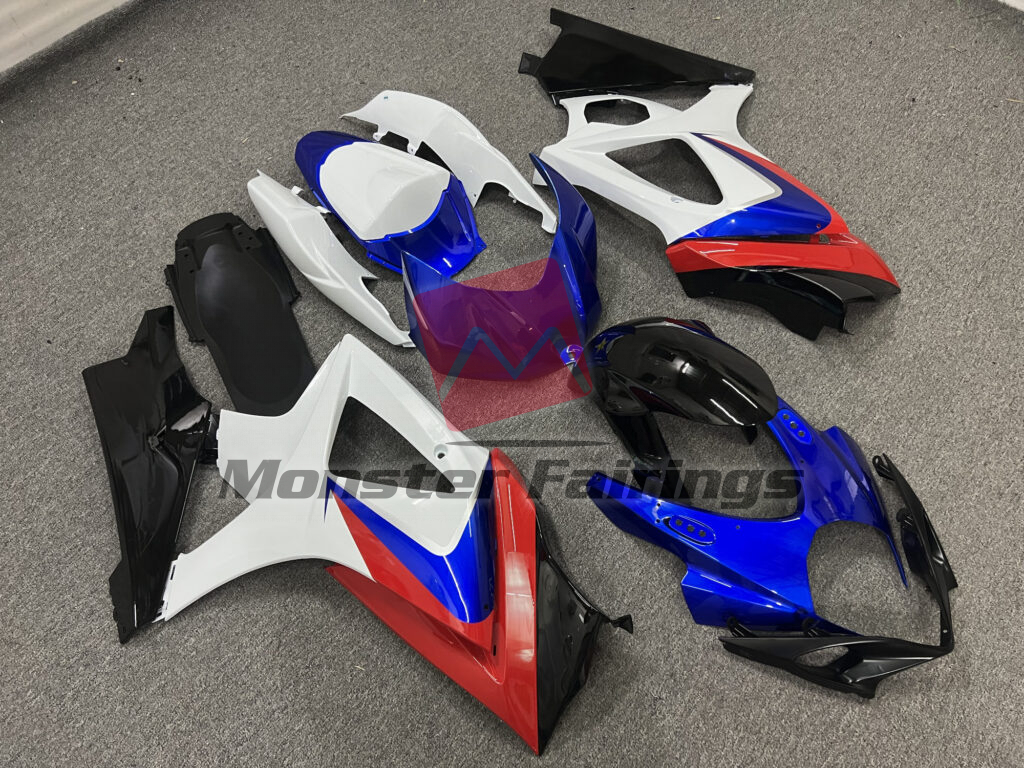 2007 - 2008 Suzuki GSXR Gloss White, Red & Blue Rockstar fairing set - ABS injection, custom painted by Monster Fairings