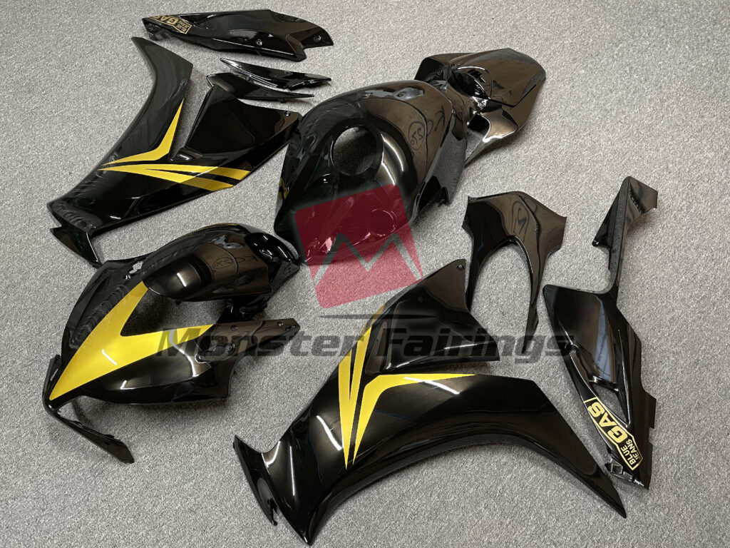 2012 - 2016 Honda CBR1000RR Gloss Black and Gold fairing set - ABS injection, custom painted by Monster Fairings
