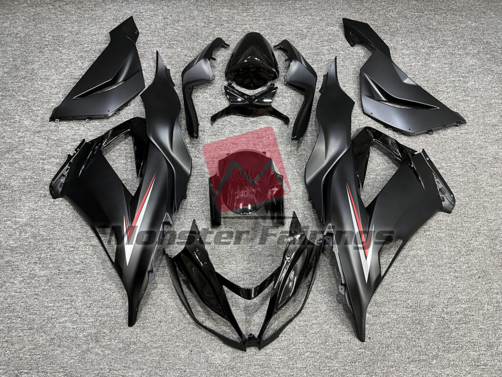 Kawasaki ZX6R 2013 - 2018 Matte Black Red & White ABS fairings - custom motorcycle bodywork kit by Monster Fairings