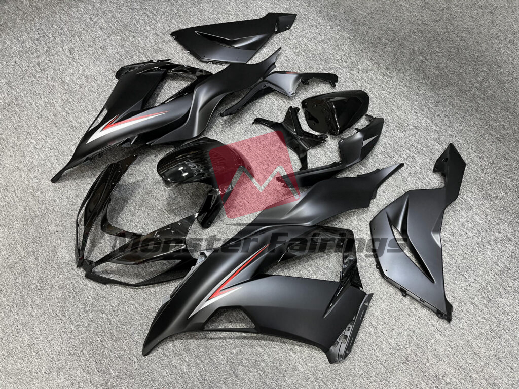 Kawasaki ZX6R custom ABS fairings 2013 - 2018 in Matte Black Red & White - durable replacement kit, Monster Fairings