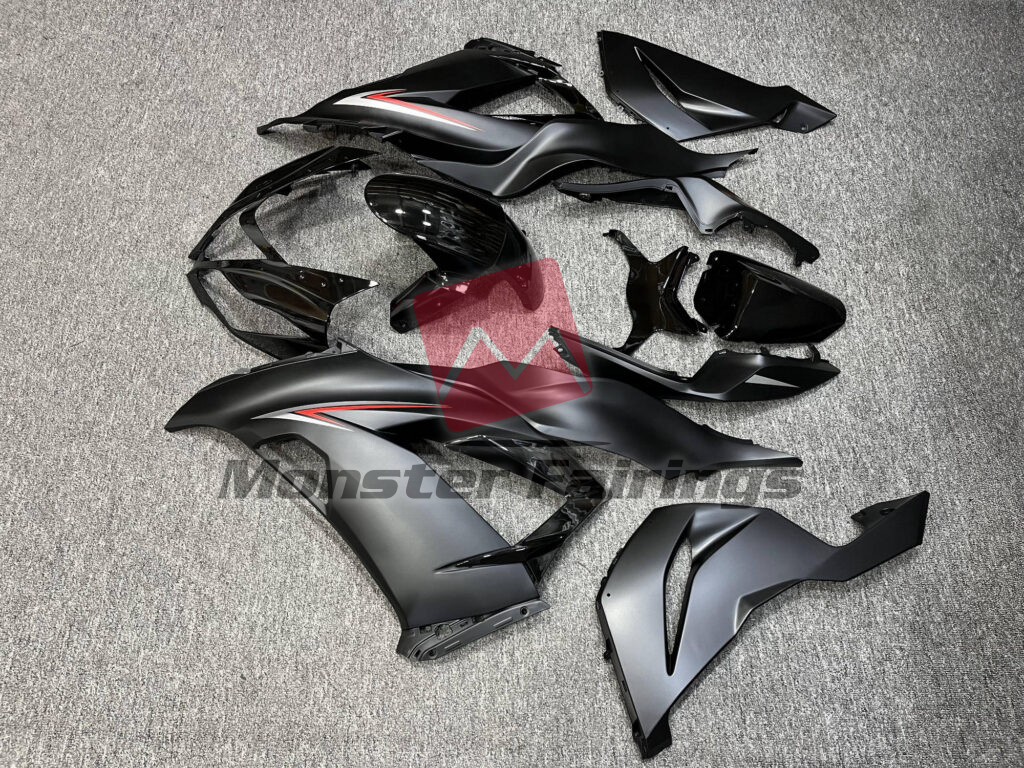 2013 - 2018 Kawasaki ZX6R Matte Black Red & White fairing set - ABS injection, custom painted by Monster Fairings