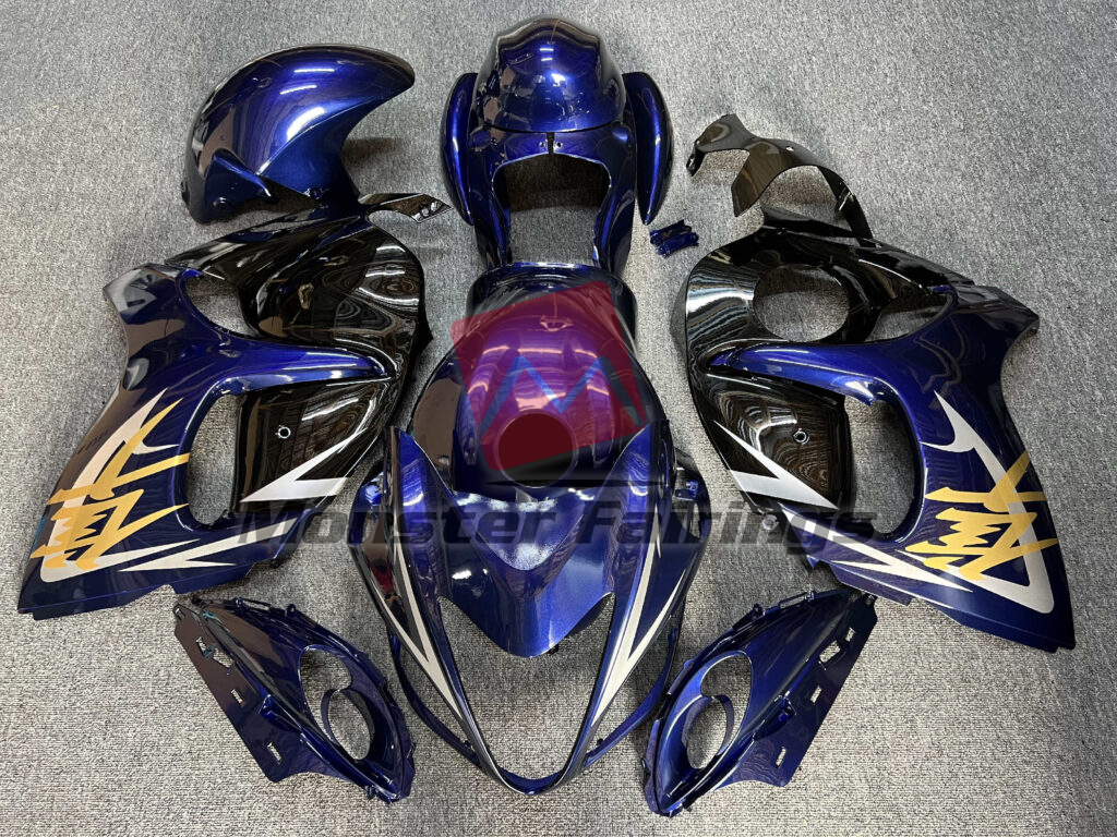 Suzuki GSXR 1300 2008 - 2020 Gloss Deep Blue With Black & Gold ABS fairings - custom motorcycle bodywork kit by Monster Fairings