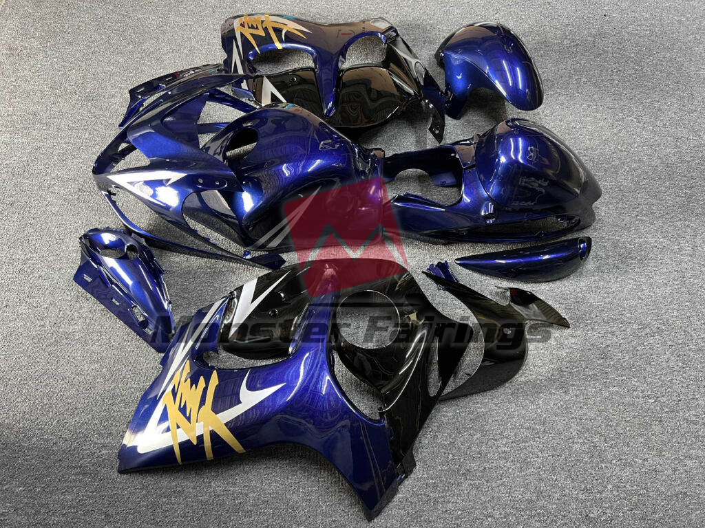 2008 - 2020 Suzuki GSXR 1300 Gloss Deep Blue With Black & Gold fairing set - ABS injection, custom painted by Monster Fairings