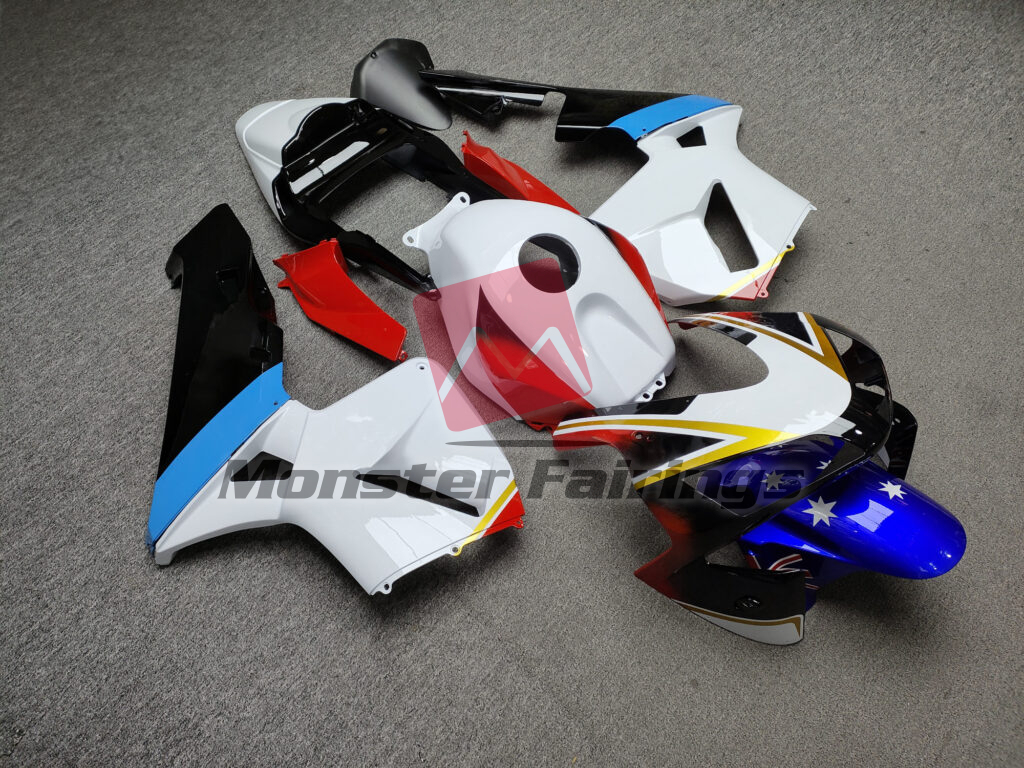Honda CBR600RR custom ABS fairings 2003 - 2004 in Gloss White, Black & Blue With Red - durable replacement kit, Monster Fairings