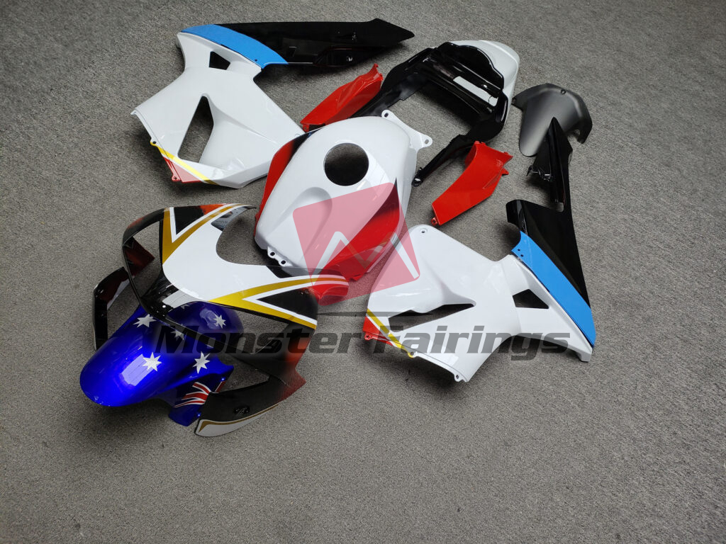 Gloss White, Black & Blue With Red ABS fairings for Honda CBR600RR 2003 - 2004 - premium OEM fit kit by Monster Fairings