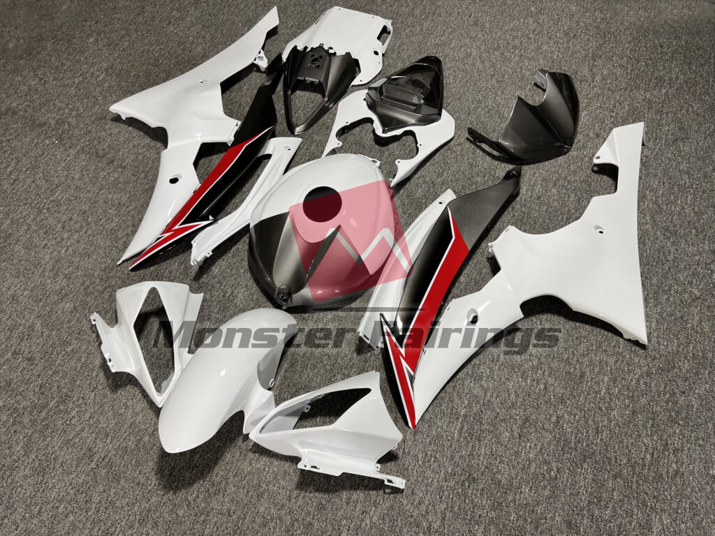 Gloss White with Silver & Red ABS fairings for Yamaha R6 2008 - 2016 - premium OEM fit kit by Monster Fairings