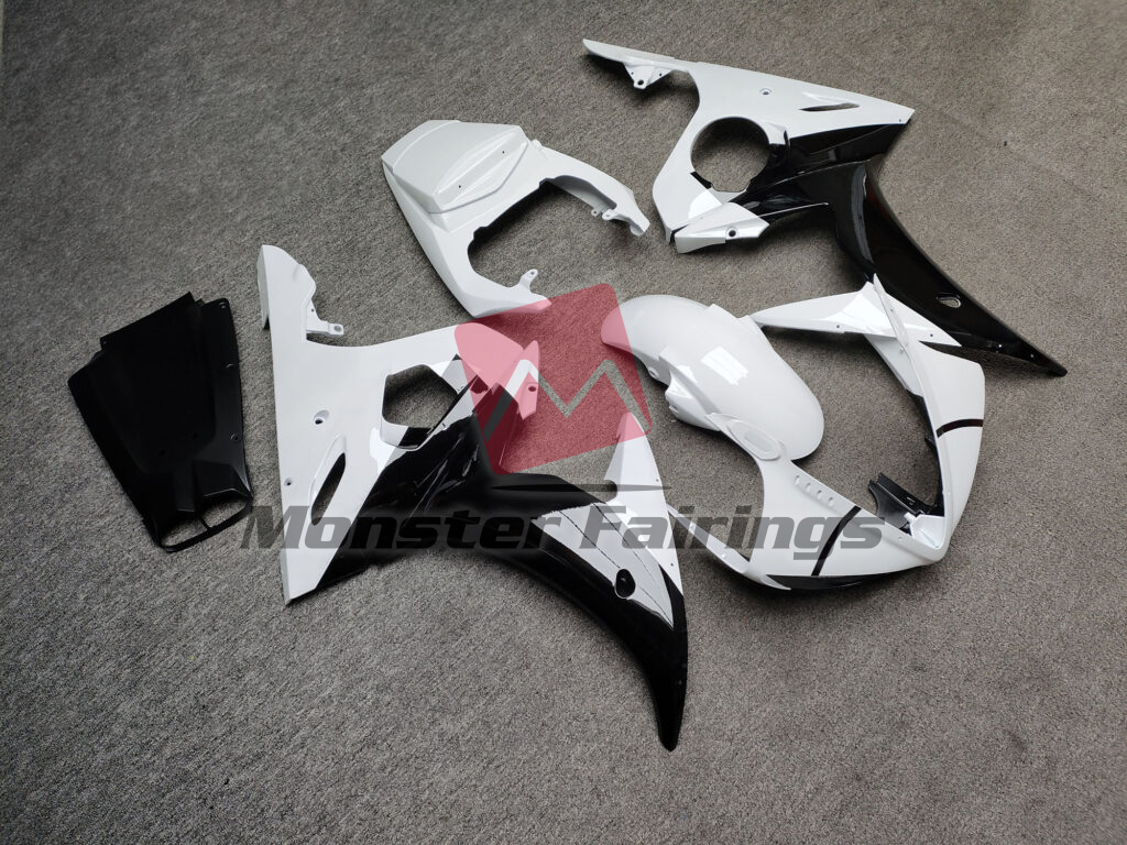 Yamaha R6 custom ABS fairings 2003 - 2004 in Gloss White & Black - durable replacement kit, Monster Fairings