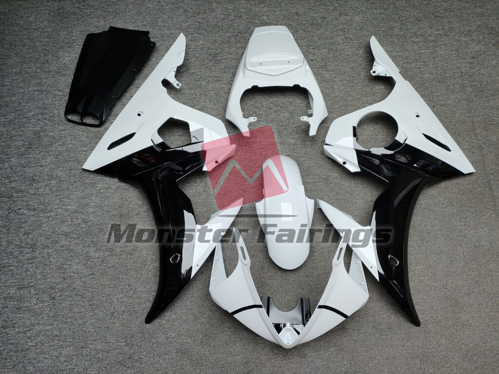 Yamaha R6 2003 - 2004 Gloss White & Black ABS fairings - custom motorcycle bodywork kit by Monster Fairings
