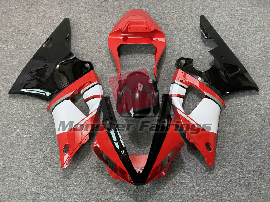 Yamaha R1 2000 - 2001 Gloss Red & Black with White ABS fairings - custom motorcycle bodywork kit by Monster Fairings