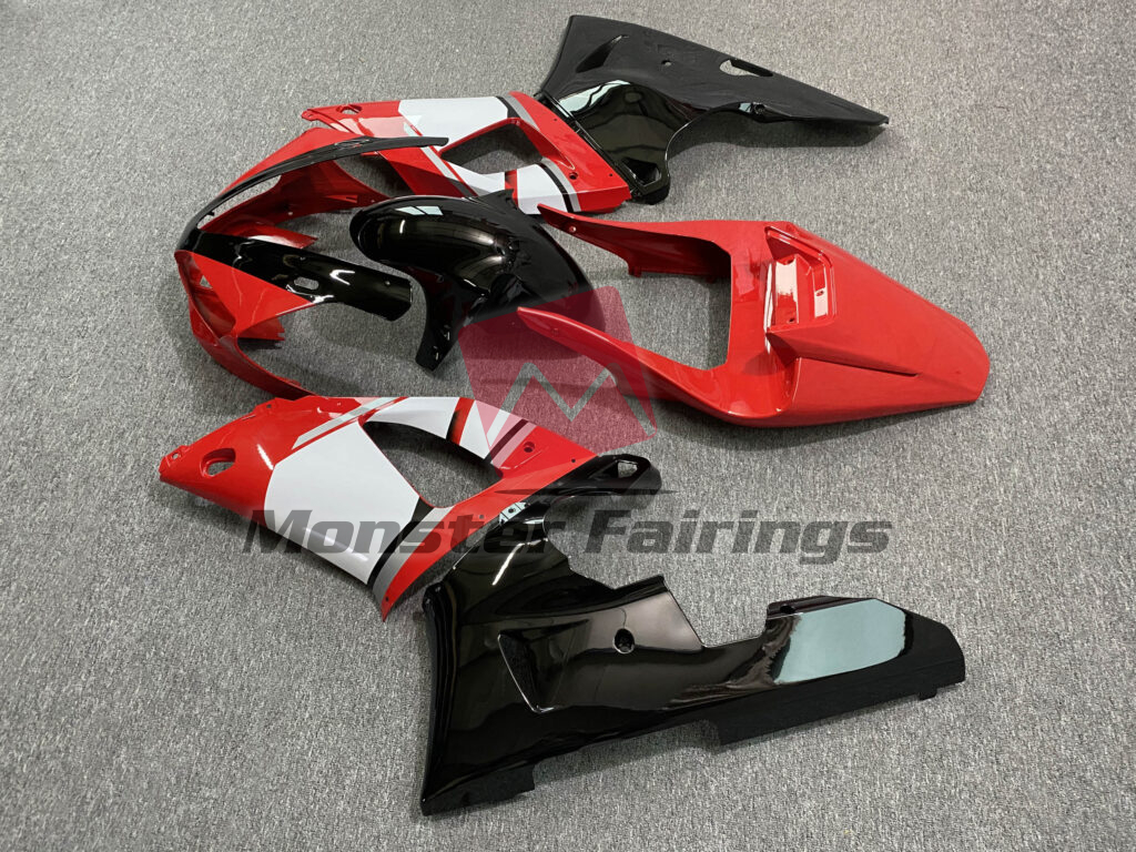 2000 - 2001 Yamaha R1 Gloss Red & Black with White fairing set - ABS injection, custom painted by Monster Fairings