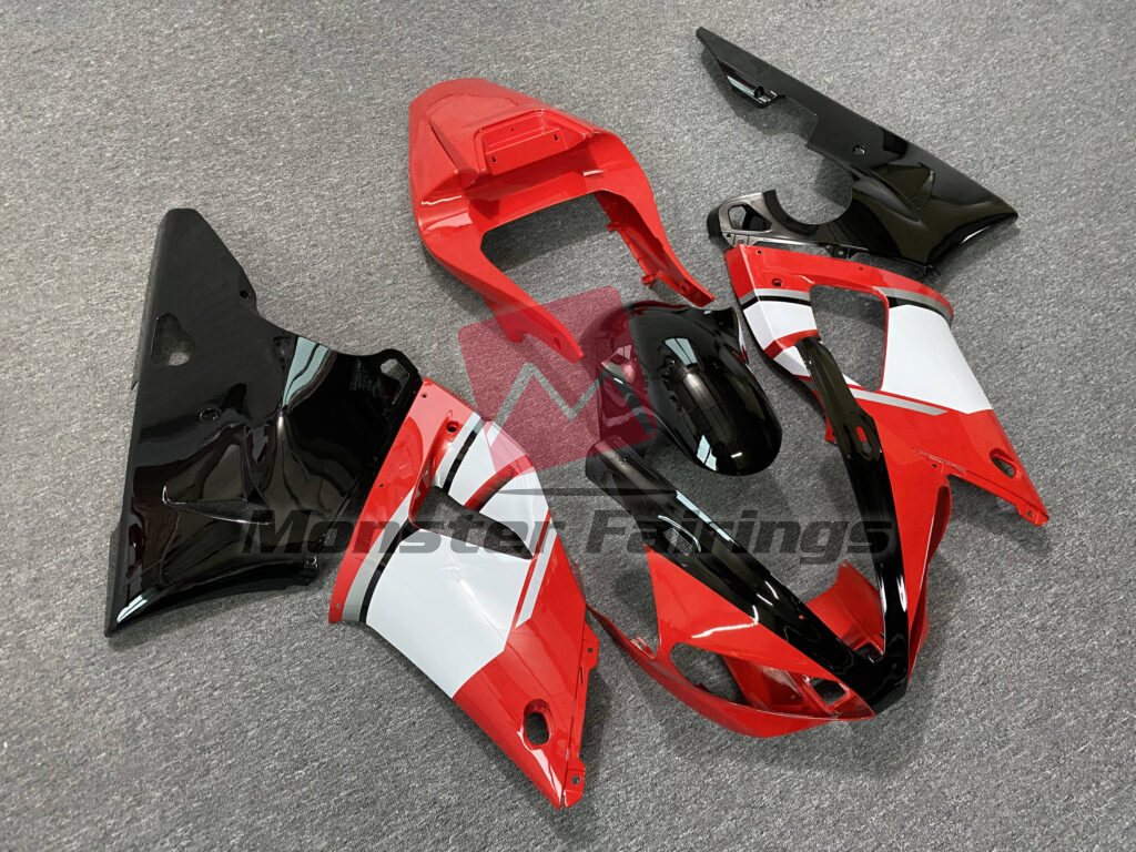 Yamaha R1 custom ABS fairings 2000 - 2001 in Gloss Red & Black with White - durable replacement kit, Monster Fairings