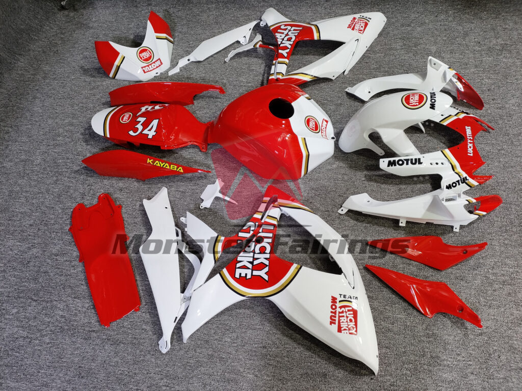 White & Red Lucky Strike ABS fairings for Suzuki GSXR 600 - 750 2006 - 2007 - premium OEM fit kit by Monster Fairings