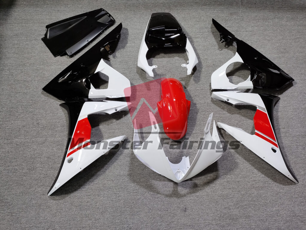 Yamaha R6 2003 - 2004 Black White and Red ABS fairings - custom motorcycle bodywork kit by Monster Fairings