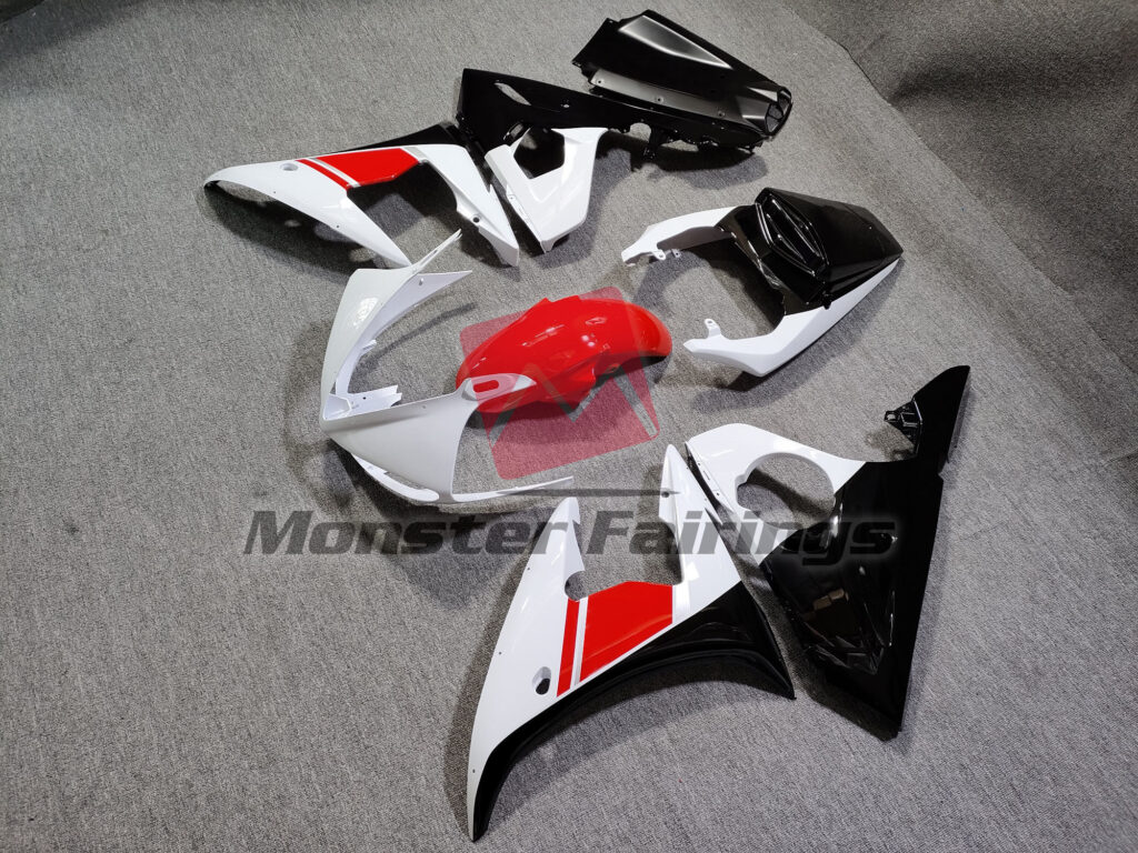 Yamaha R6 custom ABS fairings 2003 - 2004 in Black White and Red - durable replacement kit, Monster Fairings