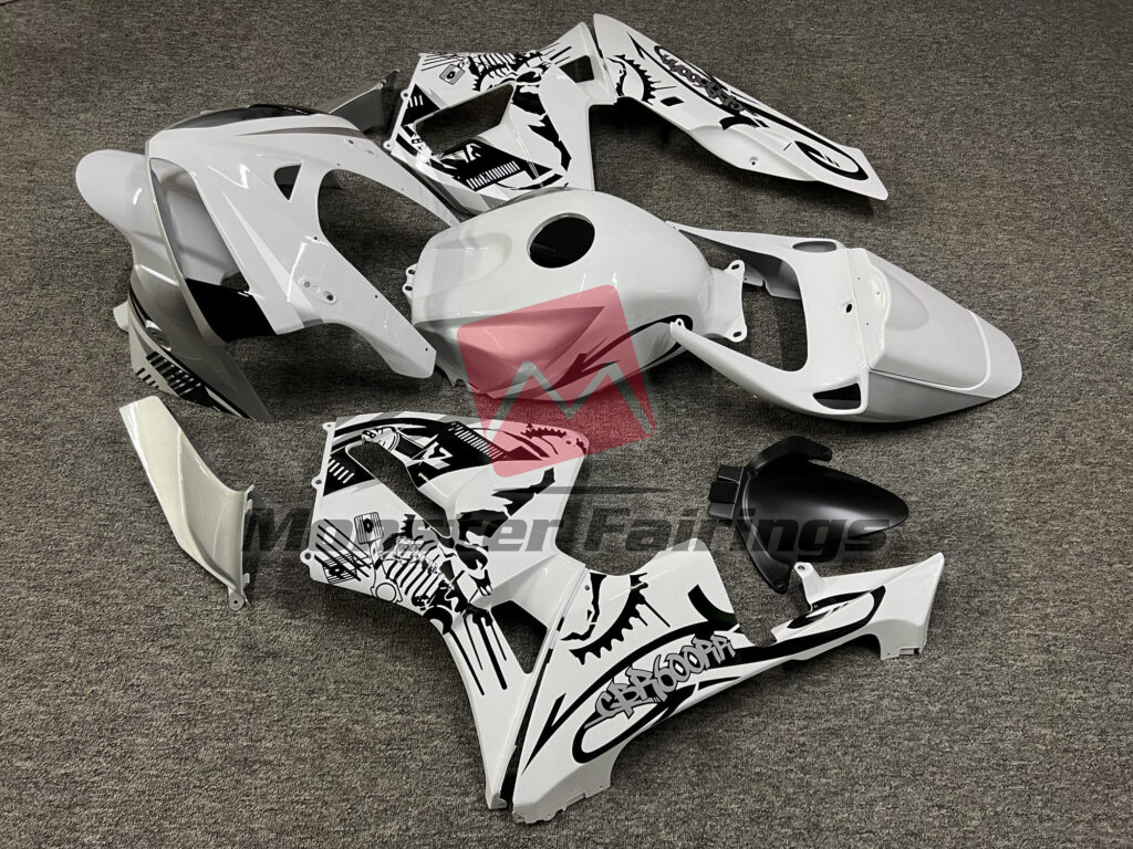 2005 - 2006 Honda CBR600RR Gloss White & Black Special Design fairing set - ABS injection, custom painted by Monster Fairings