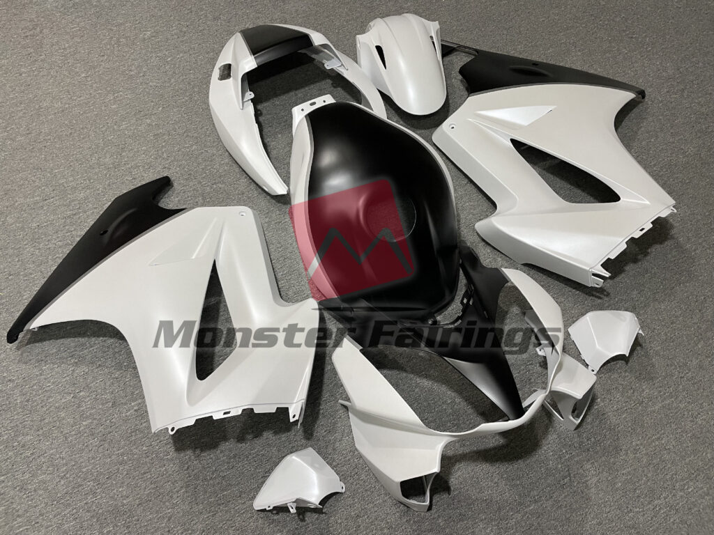 Honda VFR800 custom ABS fairings 2002 - 2012 in Pearl White & Matte Black - durable replacement kit, Monster Fairings