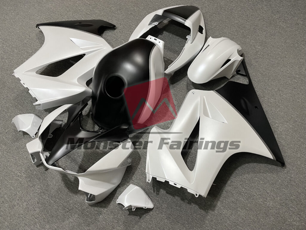 2002 - 2012 Honda VFR800 Pearl White & Matte Black fairing set - ABS injection, custom painted by Monster Fairings