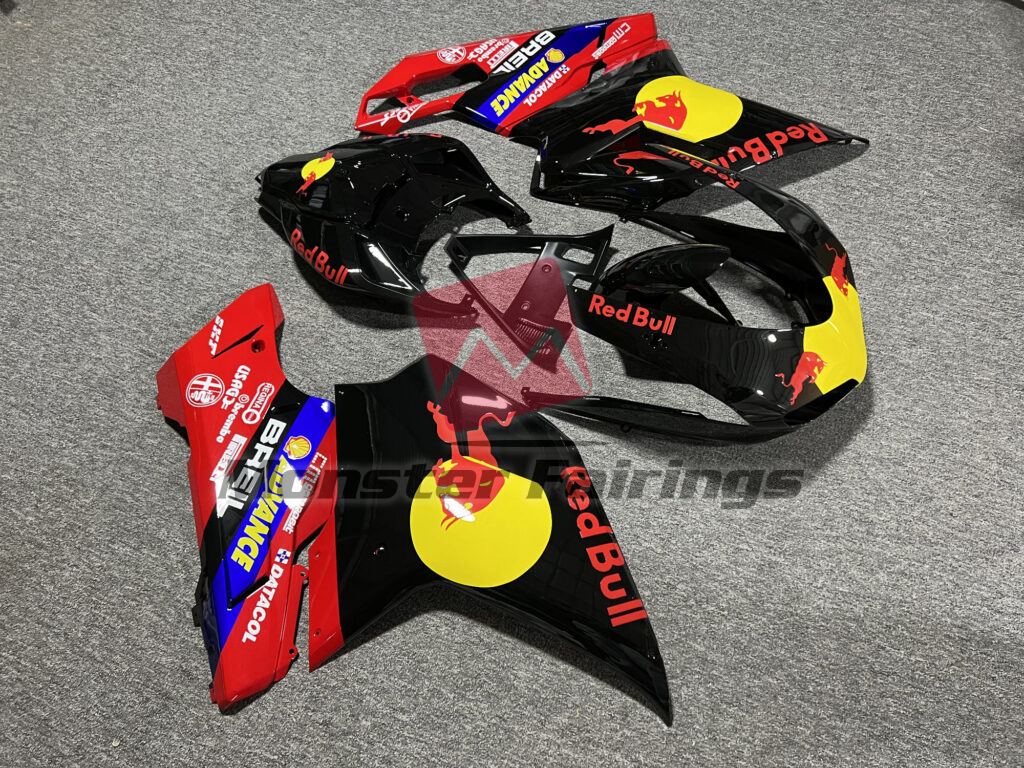 Gloss Black & Red with Yellow Bull ABS fairings for Ducati 848 1098 1198 2007 - 2012 - premium OEM fit kit by Monster Fairings