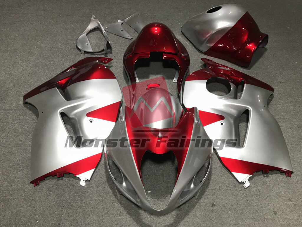 Suzuki GSXR1300 1997 - 2007 Gloss Silver & Red ABS fairings - custom motorcycle bodywork kit by Monster Fairings