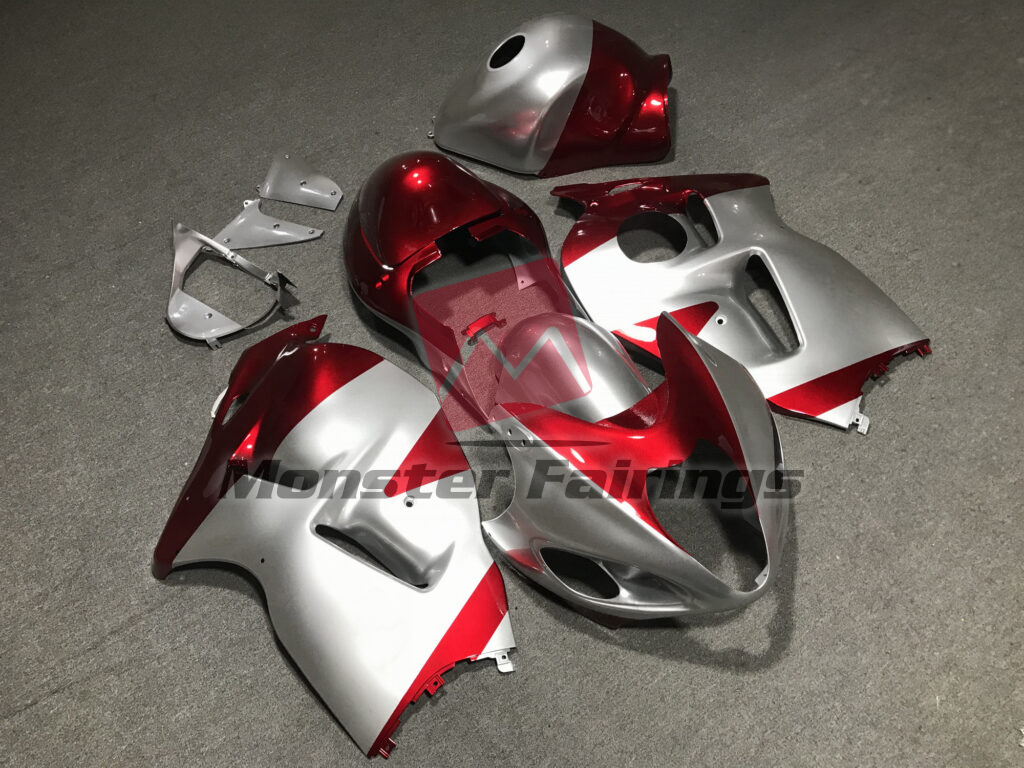 Gloss Silver & Red ABS fairings for Suzuki GSXR1300 1997 - 2007 - premium OEM fit kit by Monster Fairings