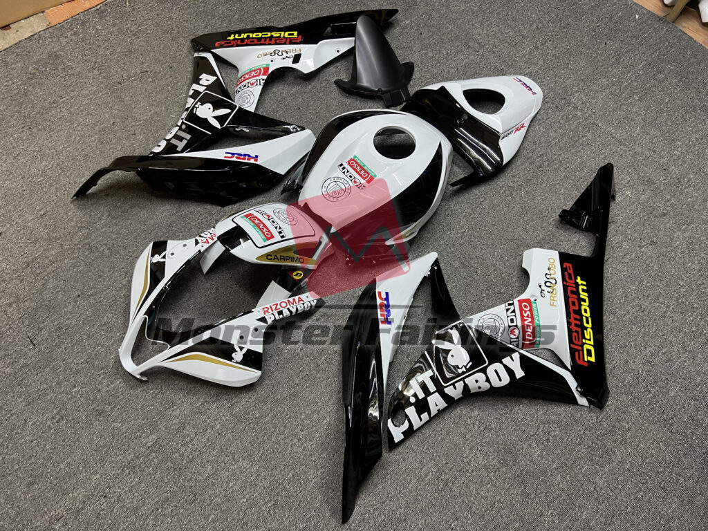 Honda CBR600RR custom ABS fairings 2007 - 2008 in Black and White Playboy - durable replacement kit, Monster Fairings