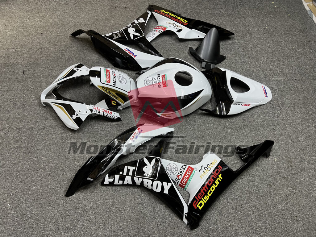2007 - 2008 Honda CBR600RR Black and White Playboy fairing set - ABS injection, custom painted by Monster Fairings