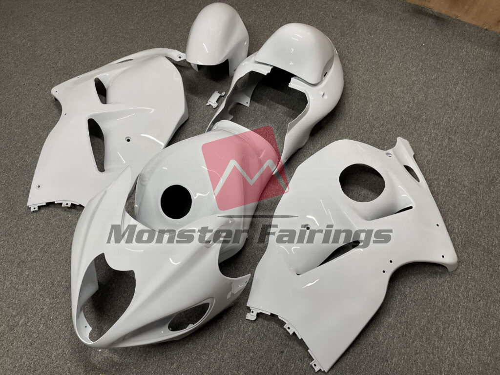 Suzuki GSXR1300 custom ABS fairings 1997 - 2007 in Gloss White Design - durable replacement kit, Monster Fairings
