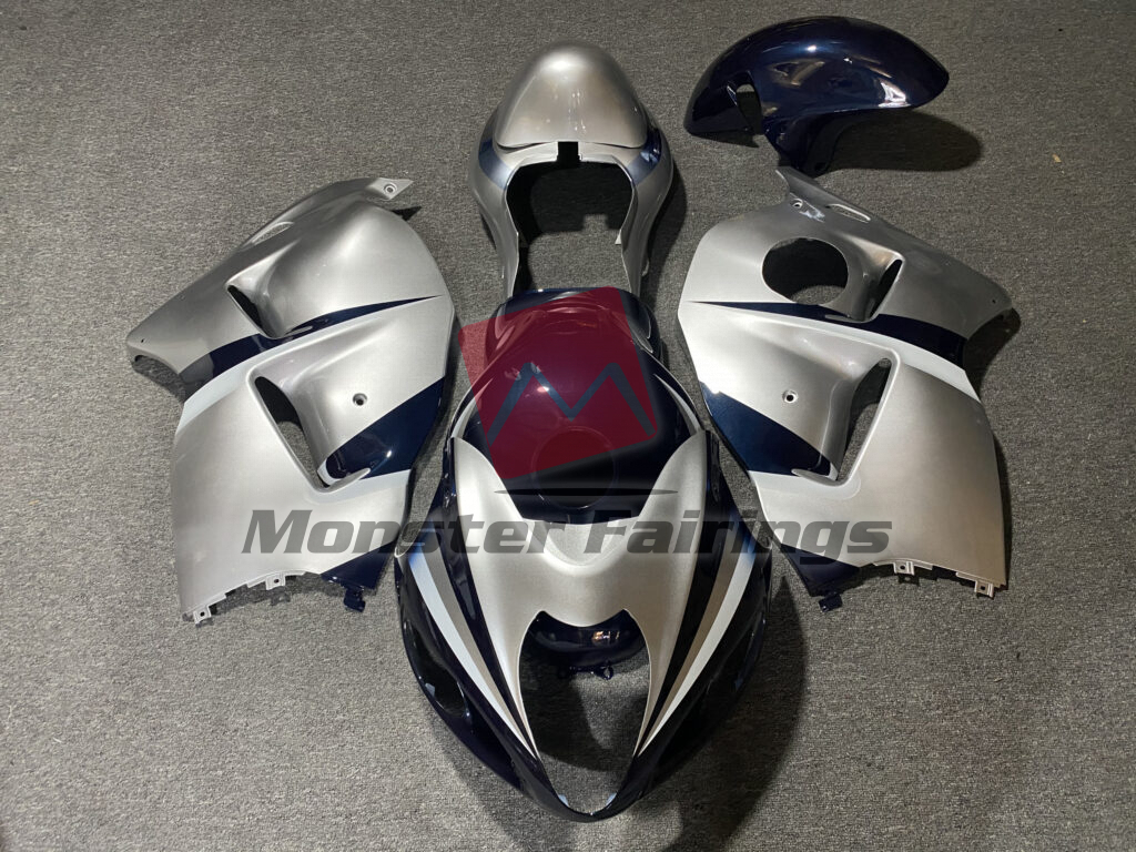 Suzuki GSXR 1300 1997 - 2007 Silver and Blue ABS fairings - custom motorcycle bodywork kit by Monster Fairings