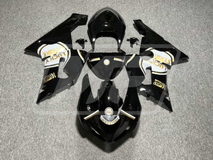 Kawasaki ZX6R 2005-2006 Gloss Black White & Gold Lucky Strike ABS Fairings | Monster Fairings