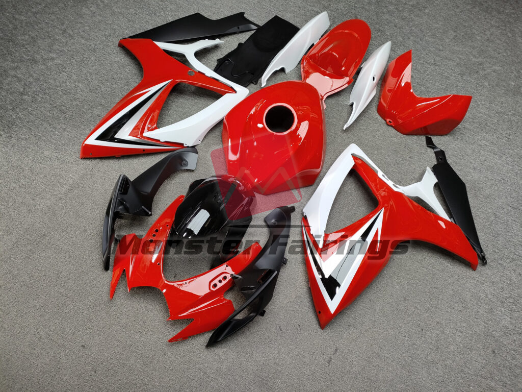 Suzuki GSXR custom ABS fairings 2006 - 2007 in Gloss Red & White With Black - durable replacement kit, Monster Fairings