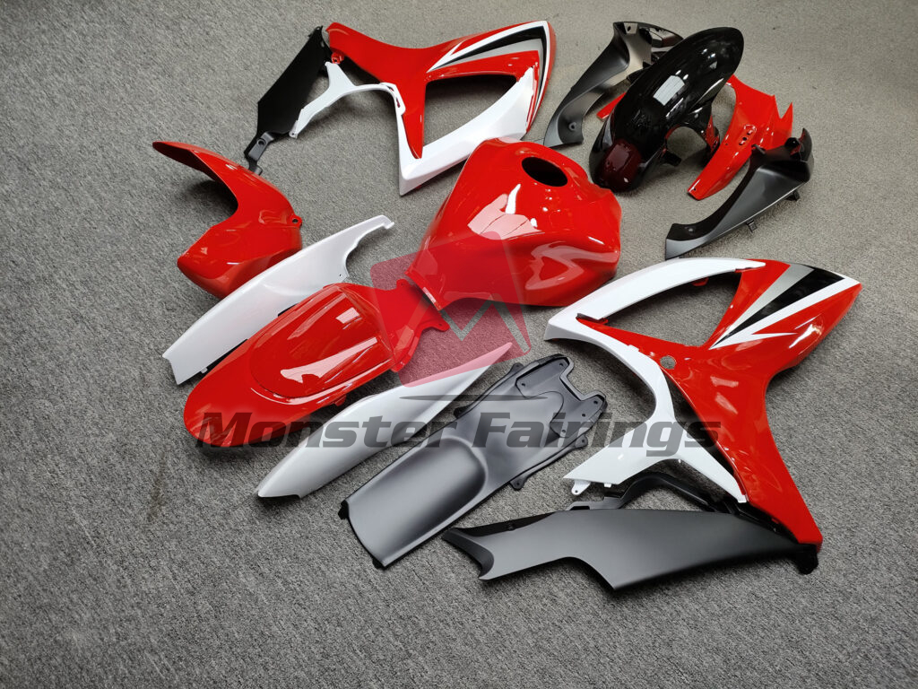 2006 - 2007 Suzuki GSXR Gloss Red & White With Black fairing set - ABS injection, custom painted by Monster Fairings