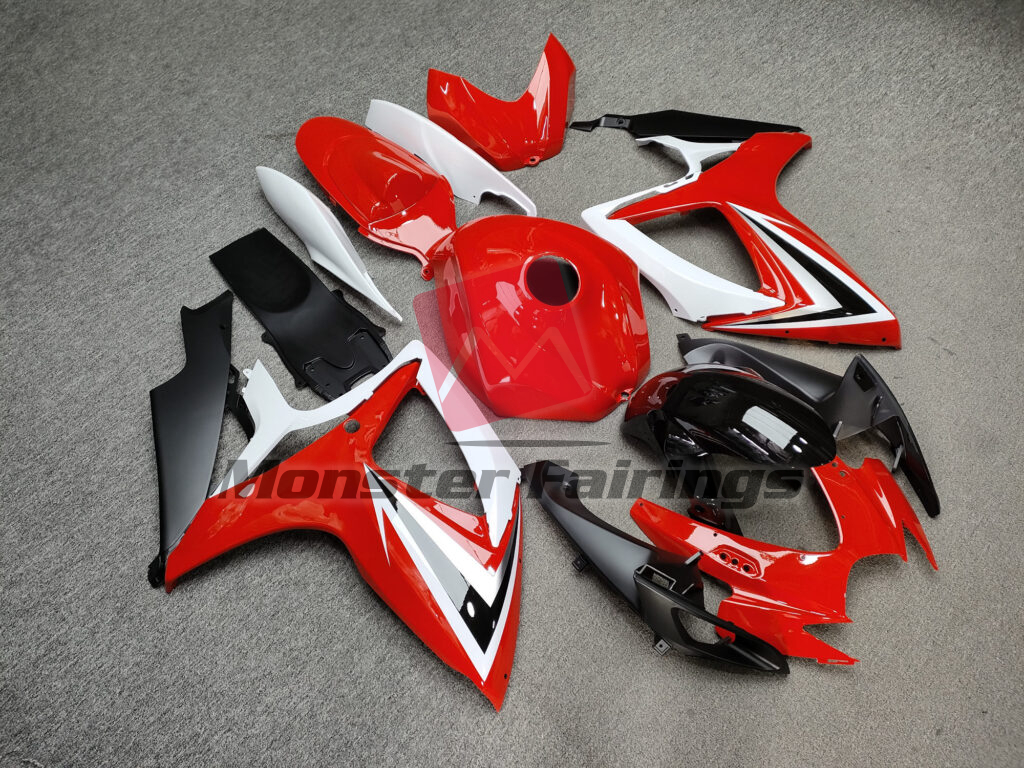 Gloss Red & White With Black ABS fairings for Suzuki GSXR 600 - 750 2006 - 2007 - premium OEM fit kit by Monster Fairings