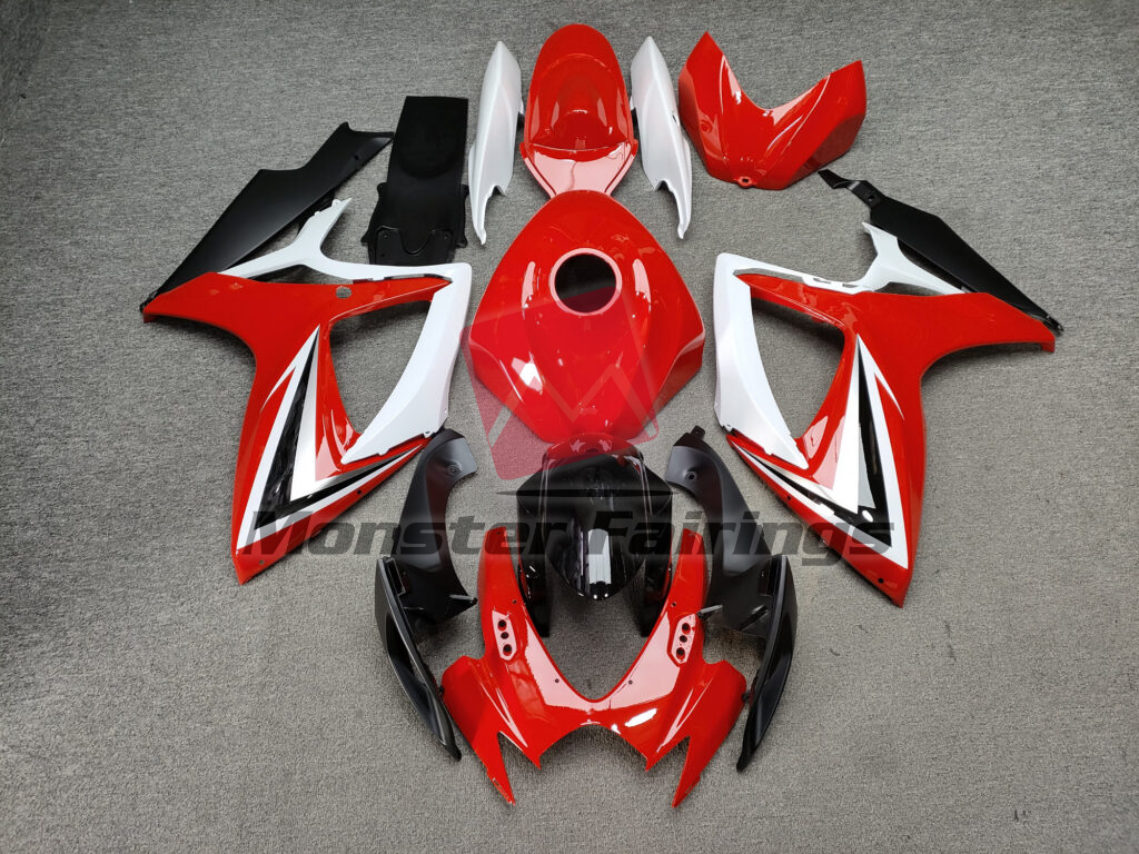Suzuki GSXR 600 - 750 2006 - 2007 Gloss Red & White With Black ABS fairings - custom motorcycle bodywork kit by Monster Fairings
