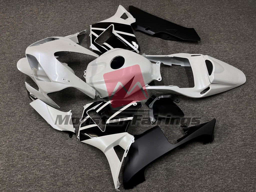 2003 - 2004 Honda CBR600RR Pearl White & Black fairing set - ABS injection, custom painted by Monster Fairings