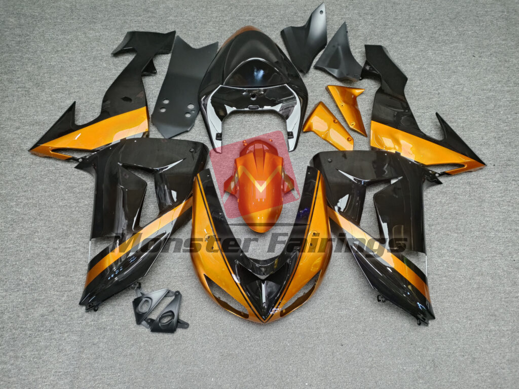 Kawasaki ZX10R 2006 - 2007 Gloss Black & Burnt Orange ABS fairings - custom motorcycle bodywork kit by Monster Fairings
