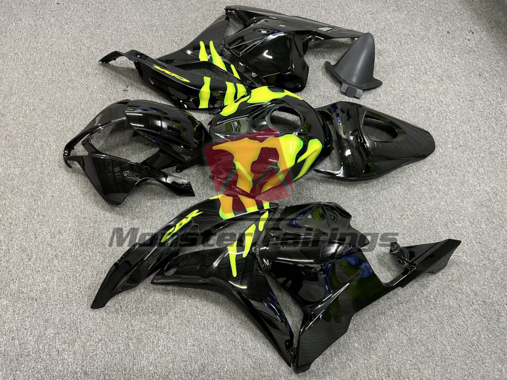 2009 - 2012 Honda CBR600RR Vibrant Yellow Green Black fairing set - ABS injection, custom painted by Monster Fairings