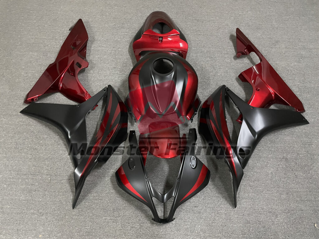 Honda CBR600RR 2007 - 2008 Deep Red Matte Black ABS fairings - custom motorcycle bodywork kit by Monster Fairings