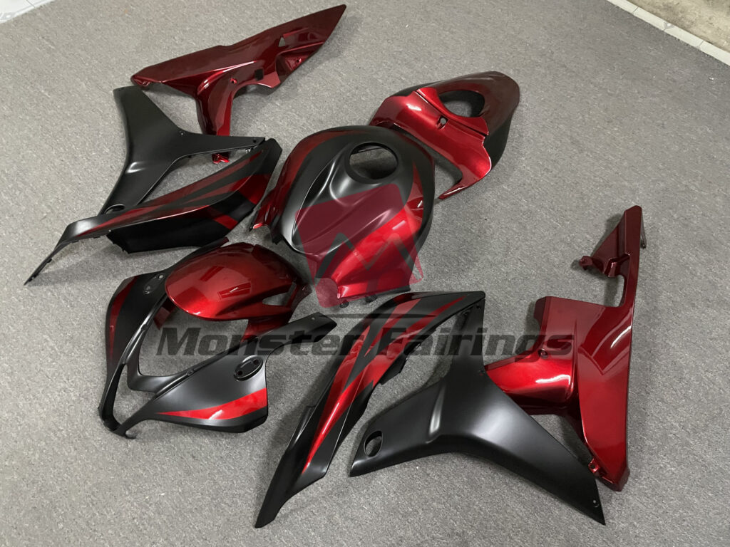2007 - 2008 Honda CBR600RR Deep Red Matte Black fairing set - ABS injection, custom painted by Monster Fairings