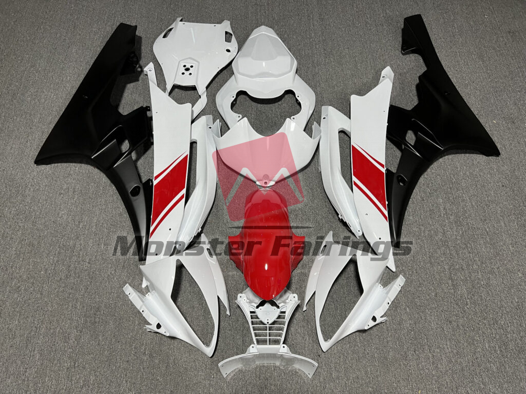 Yamaha R6 2006 - 2007 Gloss White & Matte Black ABS fairings - custom motorcycle bodywork kit by Monster Fairings