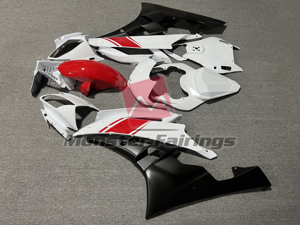 2006 - 2007 Yamaha R6 Gloss White & Matte Black fairing set - ABS injection, custom painted by Monster Fairings