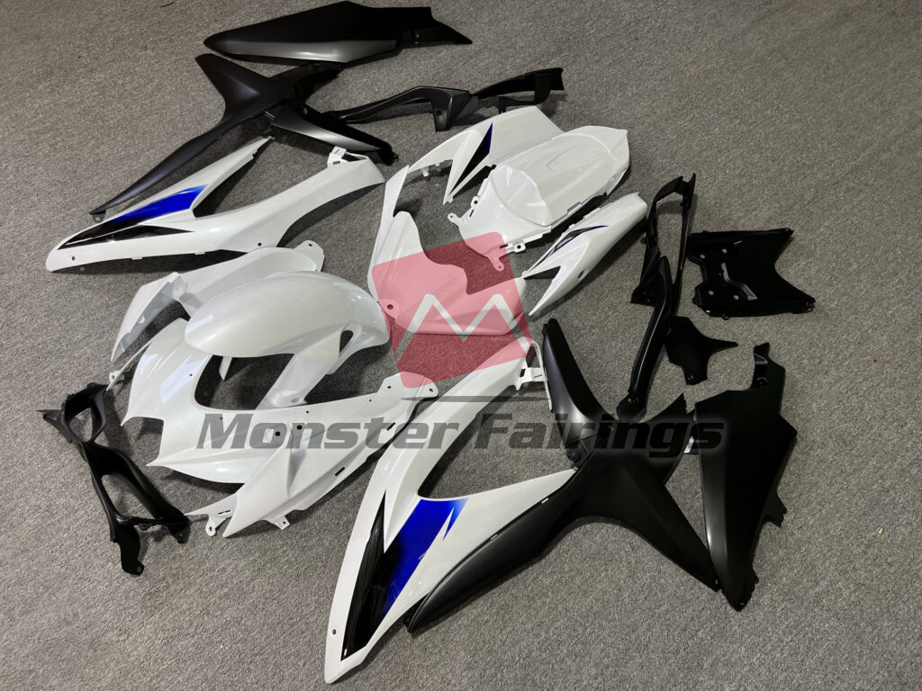 Suzuki GSXR custom ABS fairings 2008 - 2010 in Gloss White & Blue With Matte Black - durable replacement kit, Monster Fairings