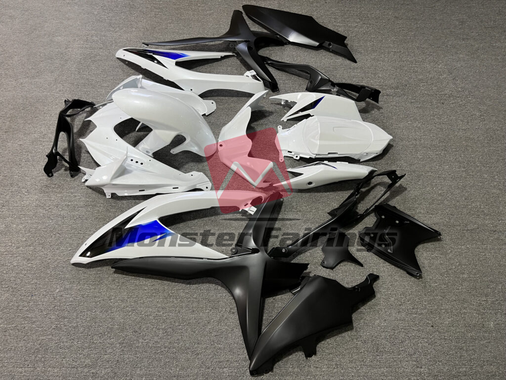 2008 - 2010 Suzuki GSXR Gloss White & Blue With Matte Black fairing set - ABS injection, custom painted by Monster Fairings