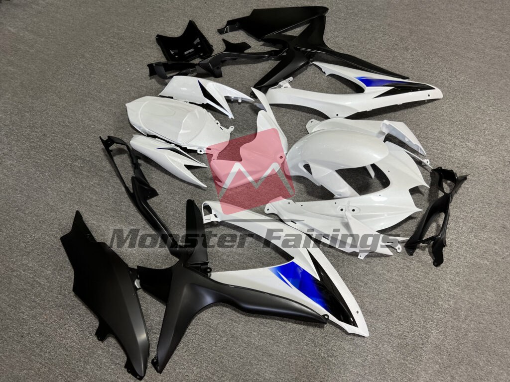 Gloss White & Blue With Matte Black ABS fairings for Suzuki GSXR 600 - 750 2008 - 2010 - premium OEM fit kit by Monster Fairings